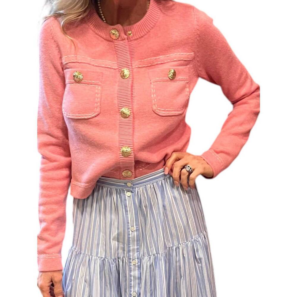 NEW CARA CARA apres crewneck cardigan in carnation